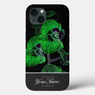 Case-Mate iPhone Case Fleur d'orchidée verte de néon-pop-art avec Monogr