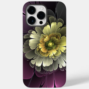 Coque Pour Pour iPhone 14 Pro Max Fleur fractale abstraite moderne gris khaki pourpr
