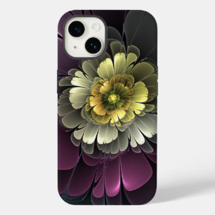 Coque Pour iPhone 14 Fleur fractale grise et pourpre moderne abstraite