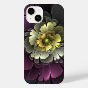 Coque Pour iPhone 14 Fleur fractale grise et pourpre moderne abstraite