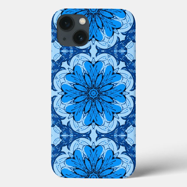 Coques Case-Mate iPhone Fleur géométrique Motif en Cerulean & Bleu clair (Verso)