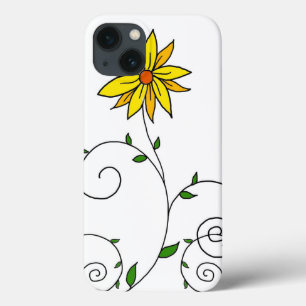 iPhone 13 Coque Fleur Jaune Fantaisiste Art Doodle