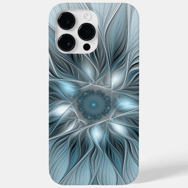 Coques Case-Mate iPhone Fleur Joyeuse Abstrait gris bleu floral Fractal (Verso)