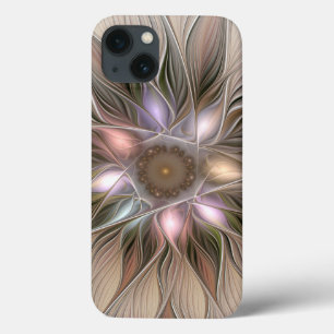 Coques Pour iPhone Fleur joyeuse abstraite beige marron floral fracta