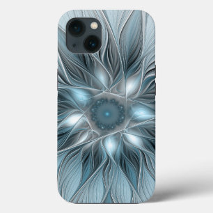 Case-Mate iPhone Case Fleur joyeuse abstraite florale fractale bleue gri