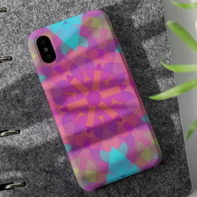 Coques Case-Mate iPhone Fleur Mandala rose bleu et violet rétro (Créateur téléchargé)