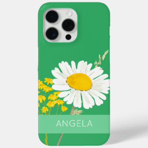 Coque iPhone 15 Pro Max Fleur marguerite blanche Nom personnalisé