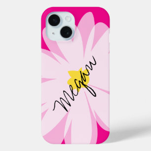 Coque Pour iPhone 15 Fleur marguerite rose et blanc dessin iPhone 15 co