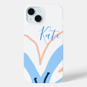 Coque Pour iPhone 15 Fleur pastel orange bleue ajouter nom cadeau rétro