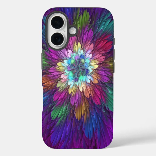 Coques Case-Mate iPhone Fleur psychédélique colorée Art fractal Abstrait (Verso)