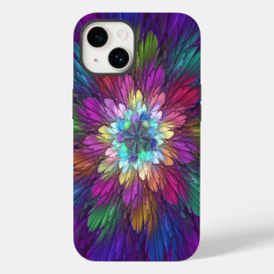 Coque Pour iPhone 14 Fleur psychédélique colorée Art fractal Abstrait