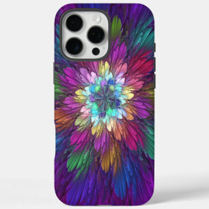 Coques iPhone 16 Pro Max Fleur psychédélique colorée Art fractal Abstrait