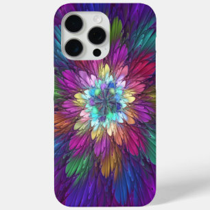 Coque iPhone 15 Pro Max Fleur psychédélique colorée Art fractal Abstrait