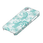 Fleur Retro Blanc Et Turquoise Grand Motif