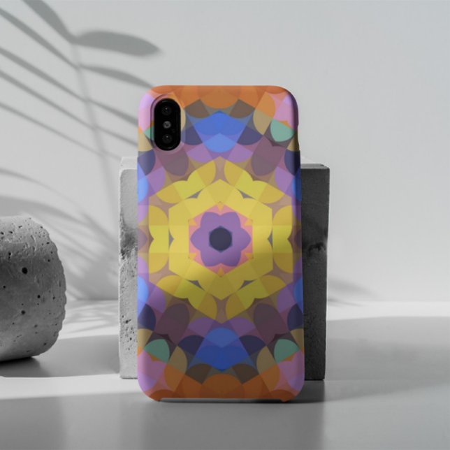 Coques Case-Mate iPhone Fleur rétro Mandala jaune bleu et orange (Créateur téléchargé)
