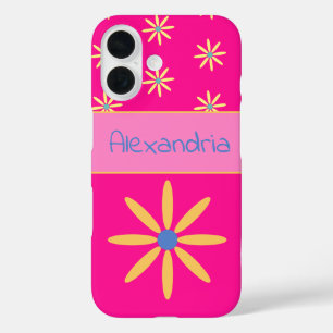 Coque Pour iPhone 16 Fleur rétro rose chaud personnalisée