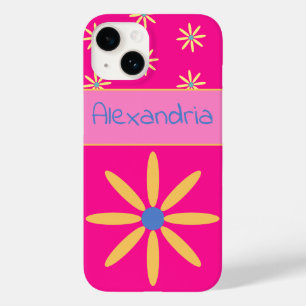 Coque Pour iPhone 14 Fleur rétro rose chaud personnalisée