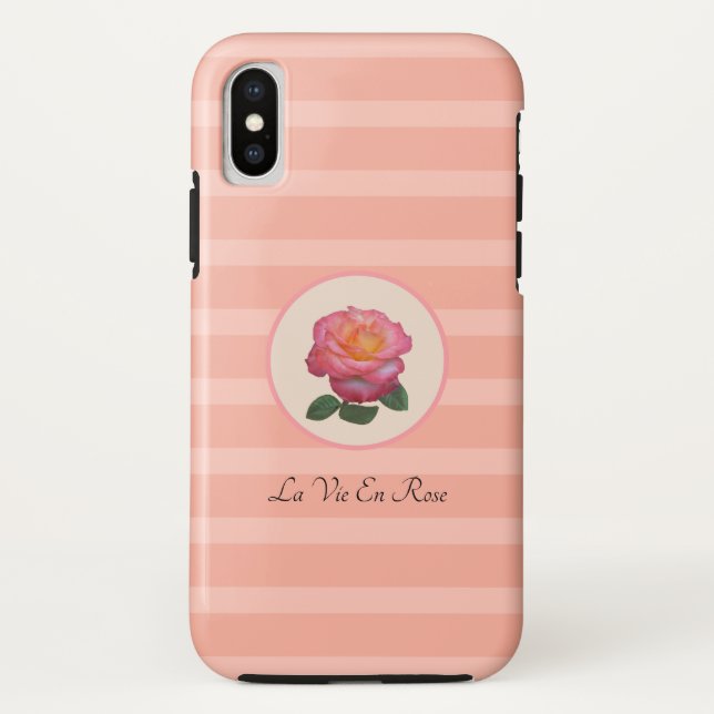 Coques Case-Mate iPhone Fleur Rose mignonne sur Coral rose rayé (Dos)