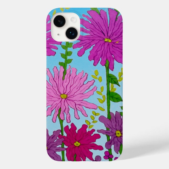 Coques Case-Mate iPhone Fleur rose vif Dessin bleu (Verso)