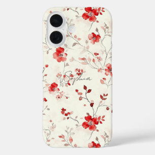 Coque Pour iPhone 16 Fleur Rouge Crème