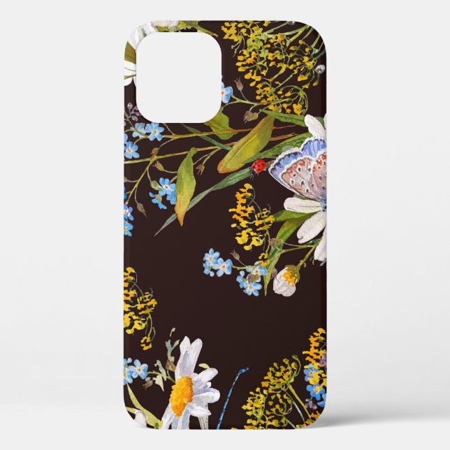 Coques Case-Mate iPhone Fleur sauvage : aquarelle arrière - plan noire (Verso)