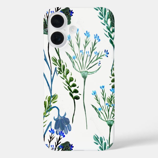 Coques Case-Mate iPhone Fleur sauvage aquarelle bleu vert  (Verso)