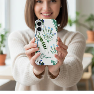 Coque Pour iPhone 16 Fleur sauvage aquarelle bleu vert