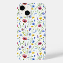 Fleur sauvage aquarelle bleue rouge