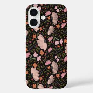 Coque Pour iPhone 16 Fleur sauvage coloré été Floral noir