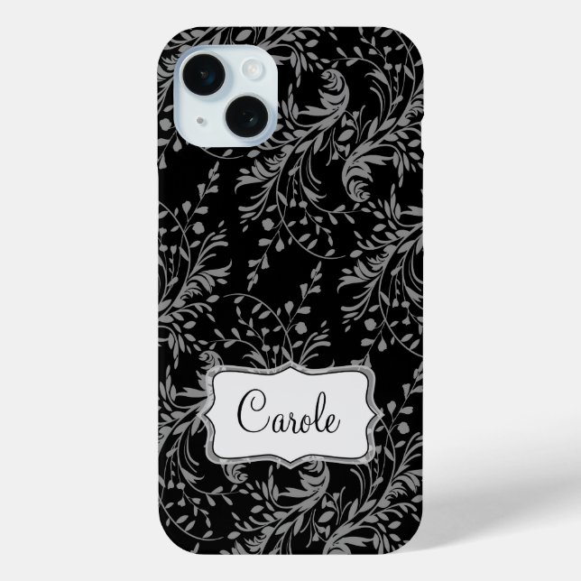 Coques Case-Mate iPhone Fleur sauvage damask noir gris nommé (Verso)