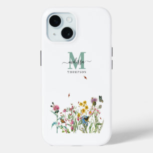 Coque Pour iPhone 15 Fleur sauvage d'aquarelle Insectes Floral Spring G