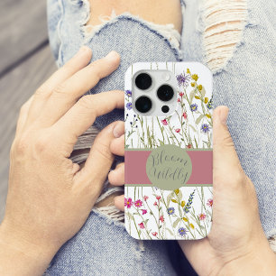 Coque iPhone 15 Pro Fleur sauvage d'aquarelle Rose et Sage Bloom Wilel