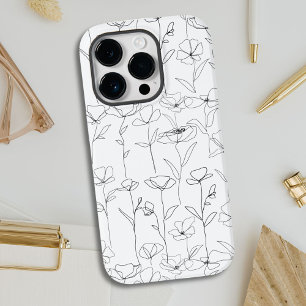 Coque Pour iPhone 14 Pro Fleur sauvage de pavot Floral minimaliste noir et 