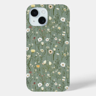 Coque Pour iPhone 15 Fleur sauvage Dusty Sage Floral Vert