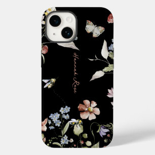 Coque Pour iPhone 14 Fleur sauvage Floral Bumble Bee   Monogramme