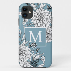 Case-Mate iPhone Case Fleur sauvage floral Monogramme botanique bleu bla