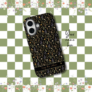 Coque Pour iPhone 16 Fleur sauvage floral noir personnalisé