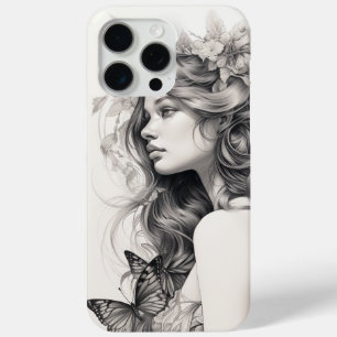 Coque iPhone 15 Pro Max Fleur sauvage floral noir personnalisé mignon Coqu