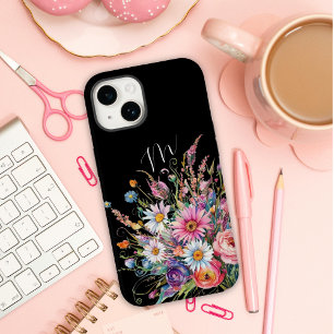 Coque Pour iPhone 14 Fleur sauvage noir mignon