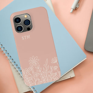 Coque iPhone 15 Pro Max Fleur sauvage rétro élégant rose pâle