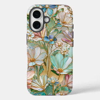 Coque Pour iPhone 16 Fleur sauvage romantique Faux Vitrail Téléphone Ca