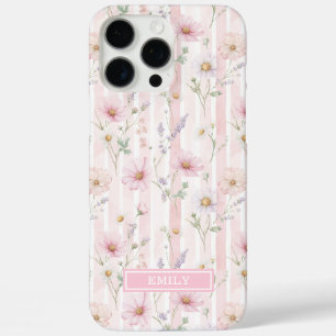 Coques iPhone 16 Pro Max Fleur Sauvage Rose Monogrammée Rayée