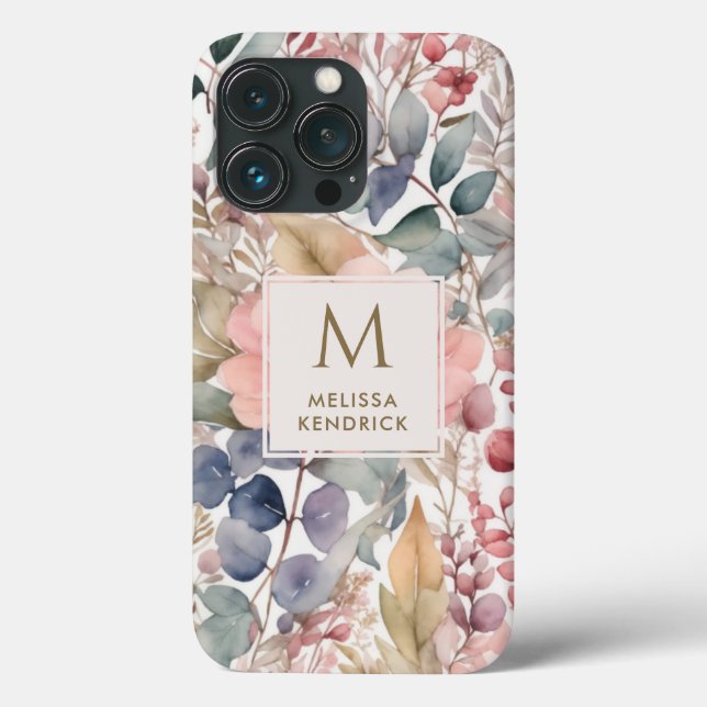 Coques Case-Mate iPhone Fleur sauvage rustique Floral Aquarelle Nom (Verso)
