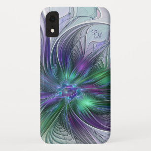 Case-Mate iPhone Case Fleur vert violet Abstrait Art fractal Monogramme