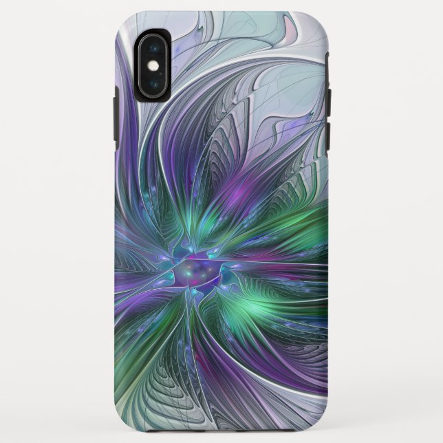 Coques Case-Mate iPhone Fleur vert violet Art Abstrait moderne Fractal (Dos)