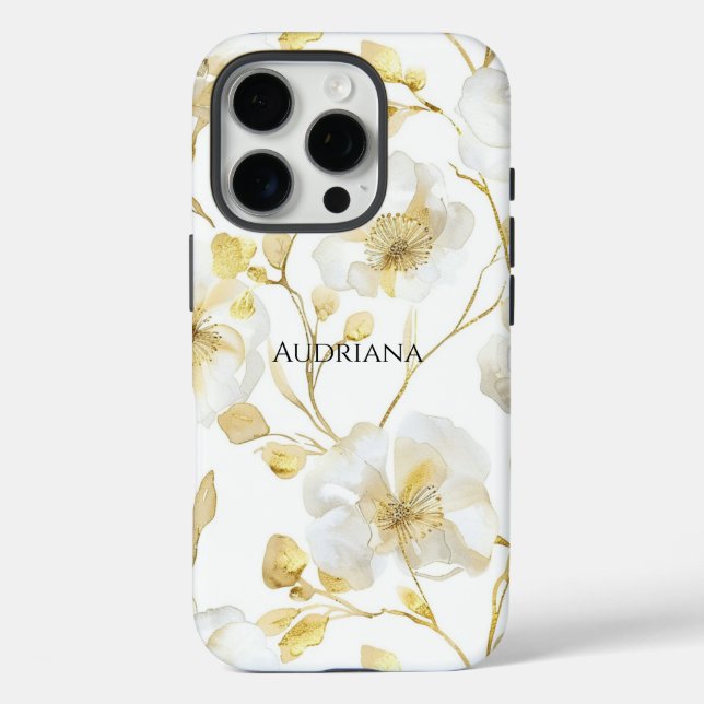 Coques Case-Mate iPhone Fleurie Or Chic Blanc (Verso)
