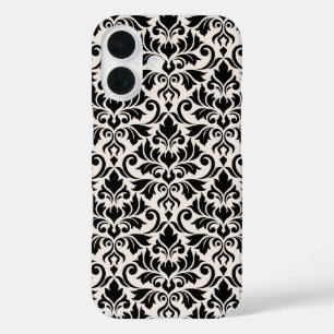 Coque Pour iPhone 16 Fleurir Damas Grand Motif Noir sur Crème