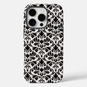 Coques iPhone 16 Pro Fleurir Damas Grand Motif Noir sur Crème
