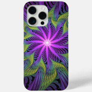 Coque iPhone 15 Pro Max Fleuron vert violet Art Abstrait fractal moderne