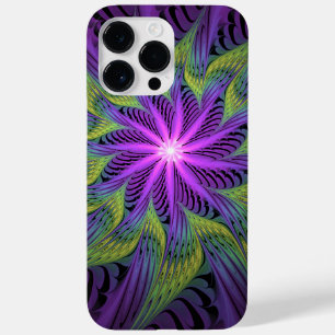 Coque Pour Pour iPhone 14 Pro Max Fleuron vert violet Art Abstrait fractal moderne